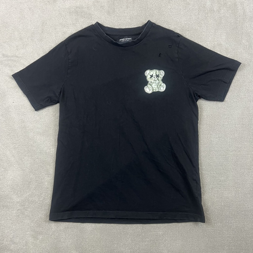 Refinery Republic T Shirt Mens Medium Black Blessings Money Bear Distressed Tee